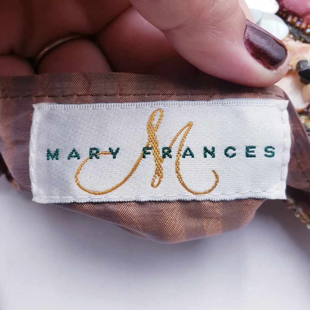 Mary Frances Beaded Tulle Ruffle Wicker Shoulder Bag‎ Mother of Pearl Earthtones